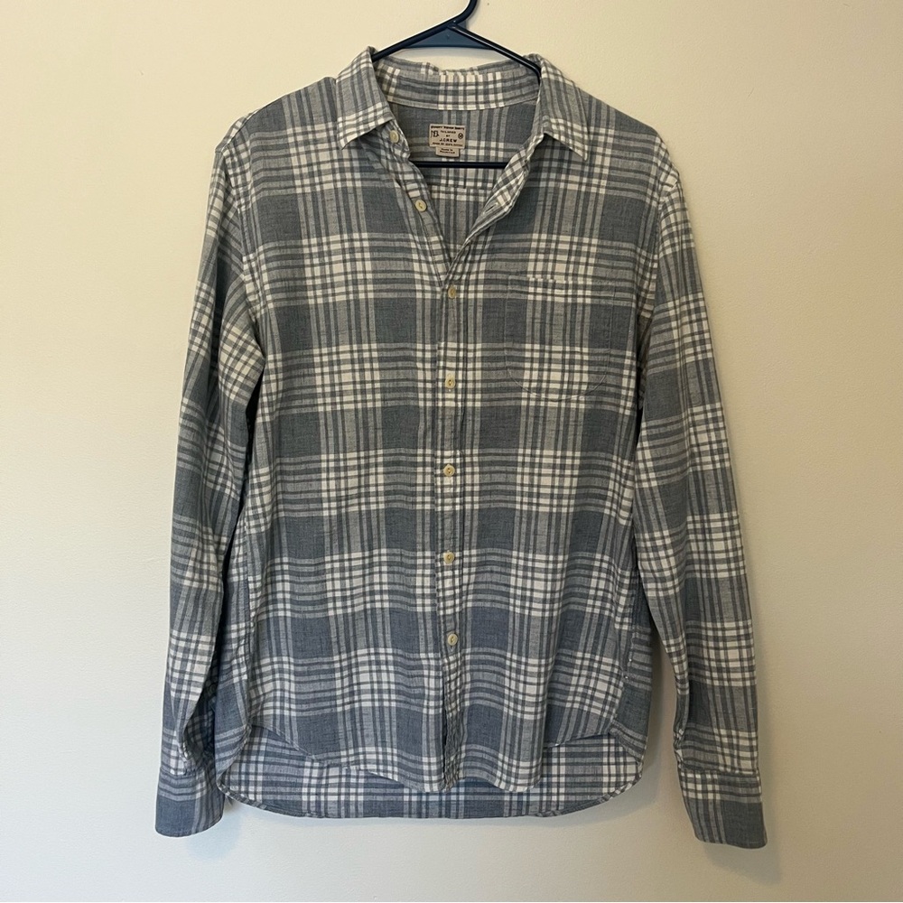 J. Crew Blue and White Plaid Casual Button Down Shirt Size Medium